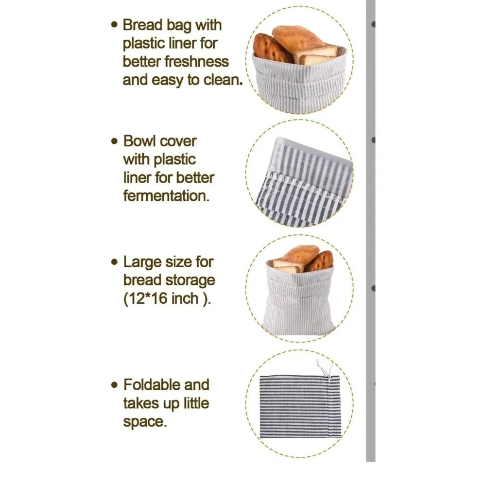 (2) 4 Pack Sets Sourdough Bread Bags Linen Bread Bags for Homemade Bread